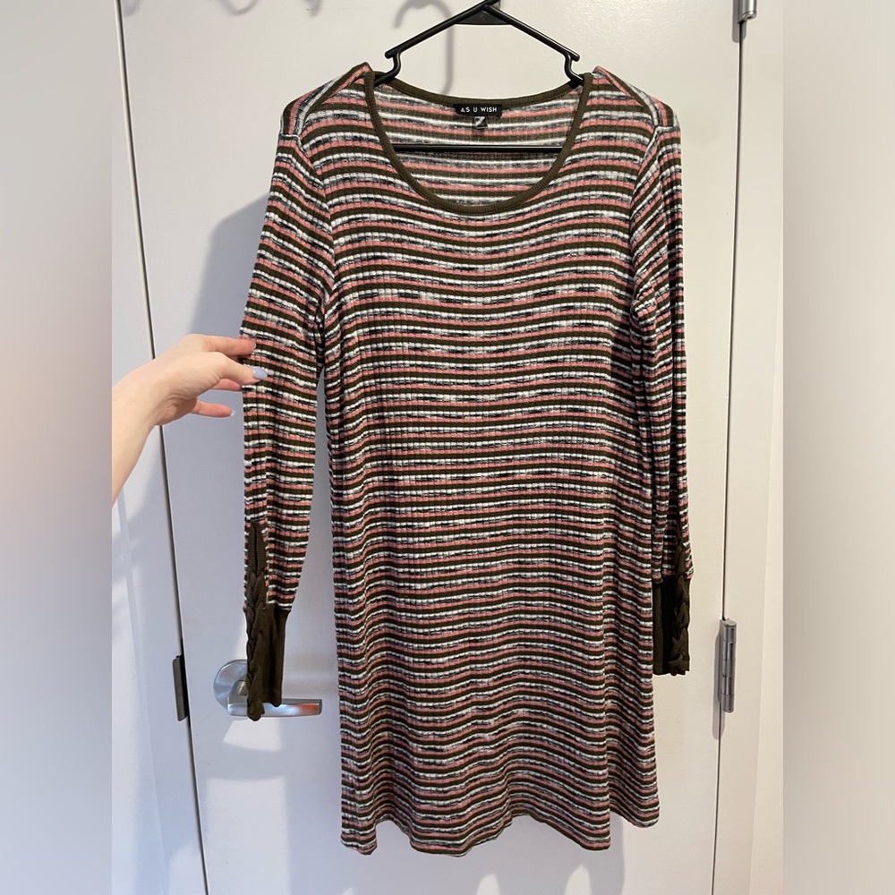 Medium Striped Long Sleeve Dress with Braided Sleeves